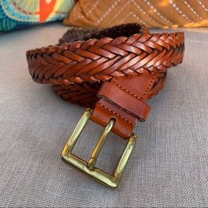 Leather Braided Belt, Cognac Brown